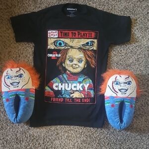 Chucky Black T-Shirt and Slippers Set